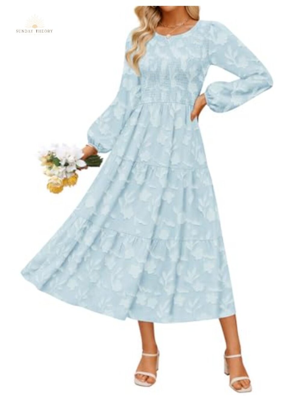 Womens Fall Wedding Guest Long Sleeve Boho Midi Dress Floral High Waist